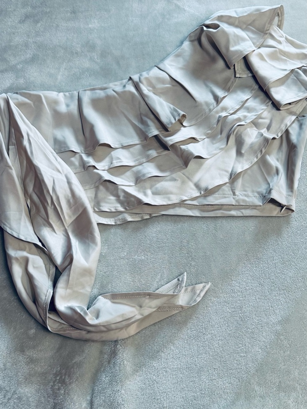 One-Shoulder Ruffle Blouse in Light Beige - Picture 8 of 11